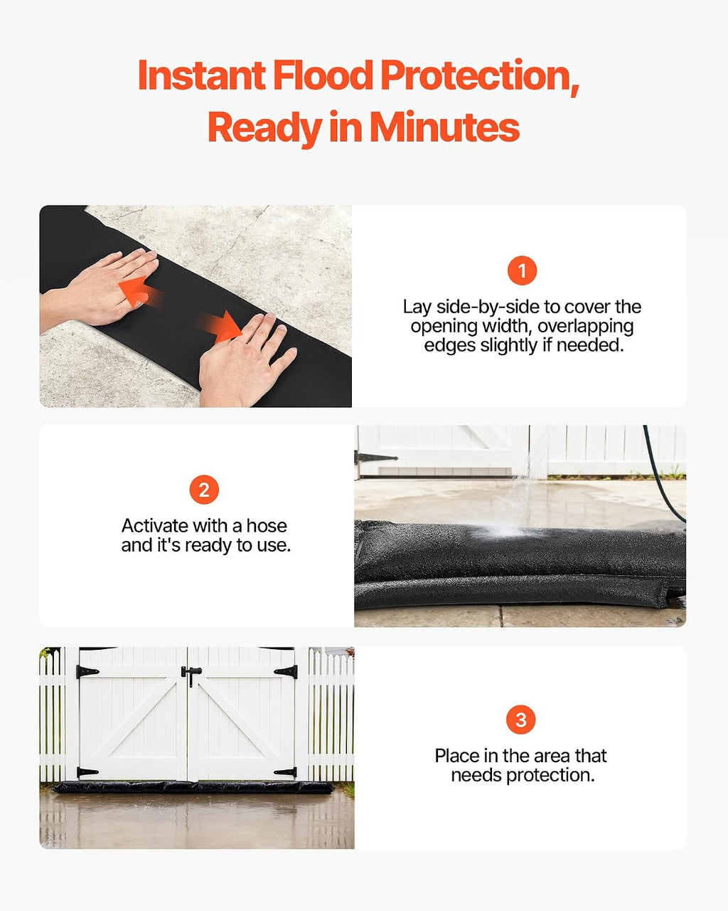 Flood Barrier, 4 Pack, 5 x 0.7 ft Flood Bags Activated by Water, Water Absorbent Barrier, Sandless Sandbags Blockage