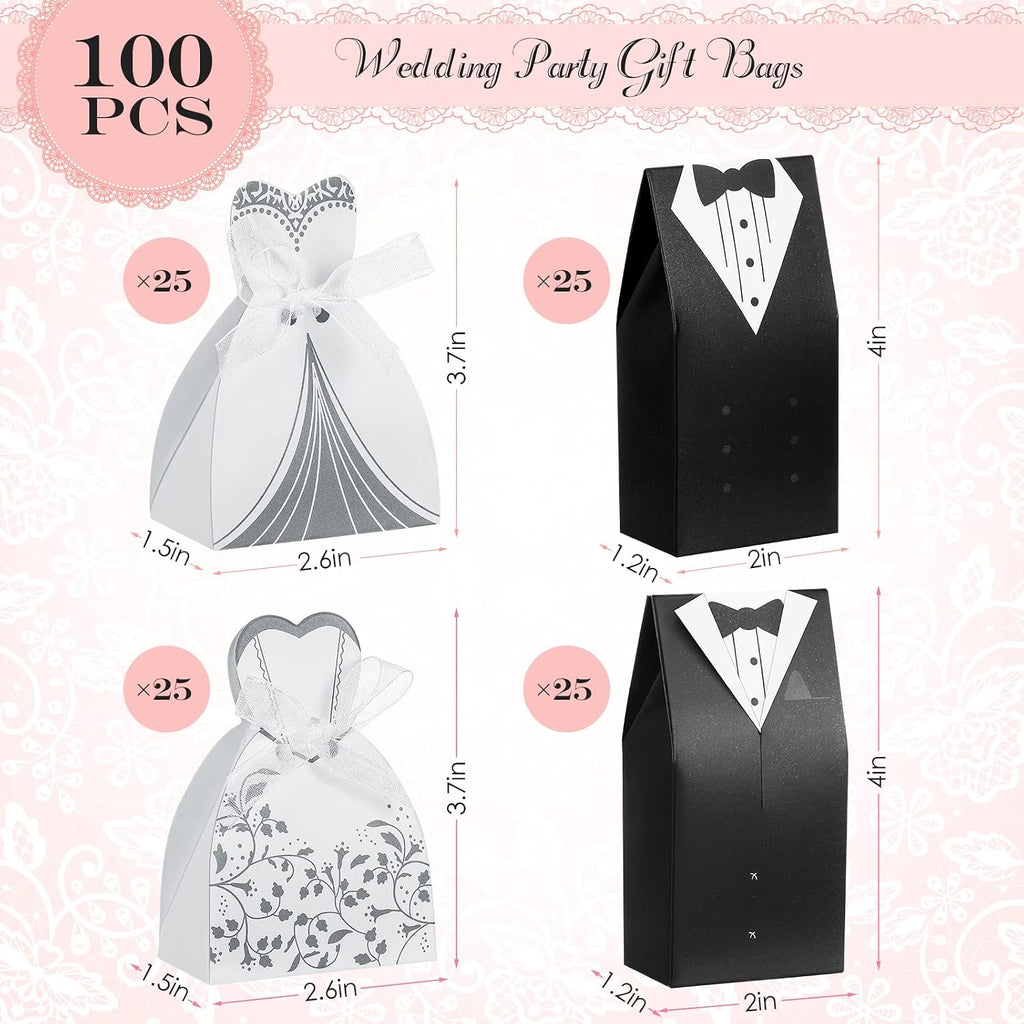 100 Pcs Wedding Party Favor Boxes for Guests, Dress Tuxedo, Stylish