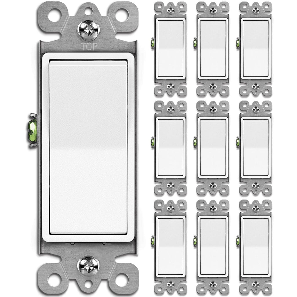BESTTEN 10 Pack Single Pole Decorator Wall Light Switch, 15A 120/277V