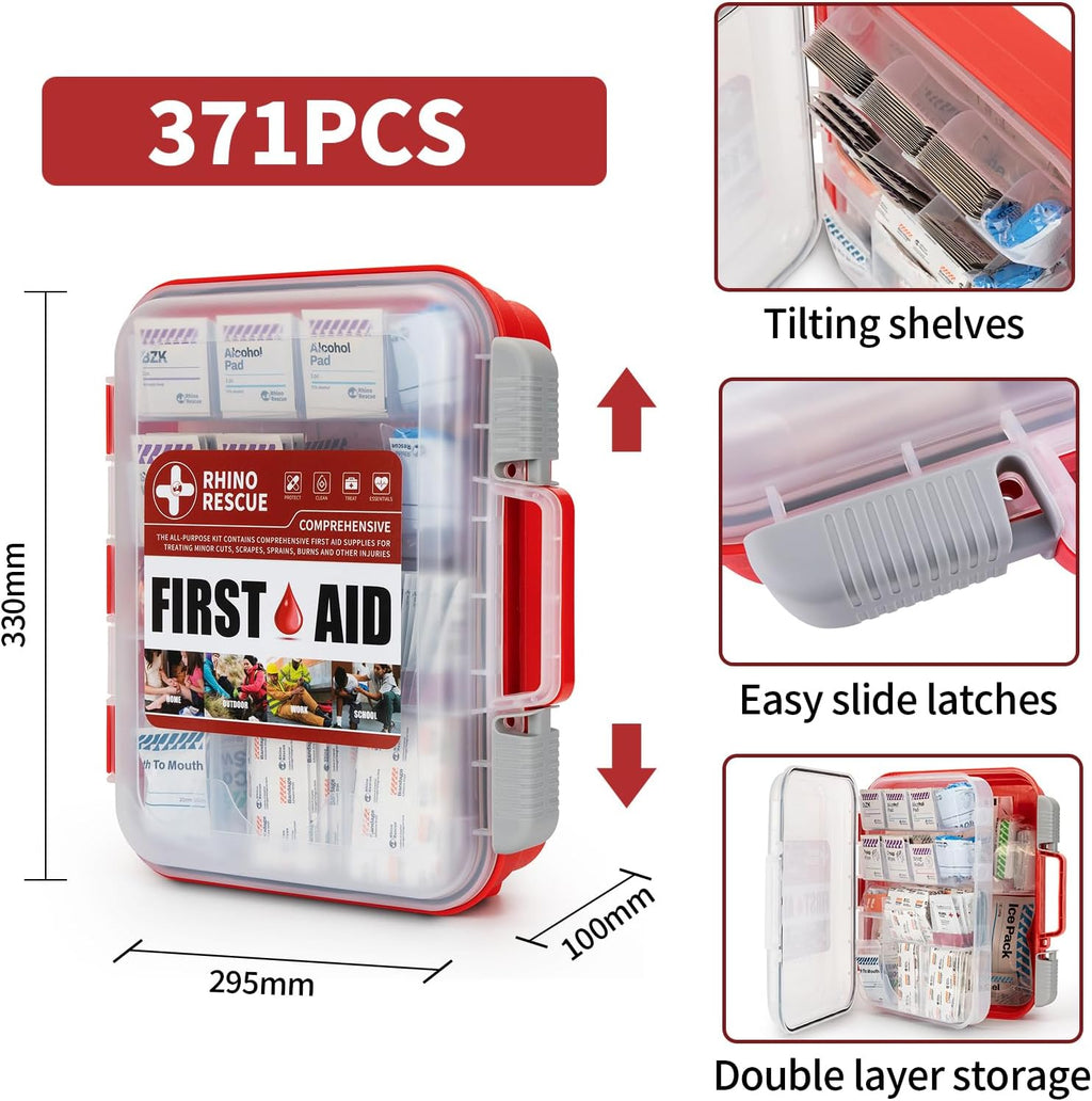 371 Pieces OSHA All-Purpose First Aid Kit, 100-Person Home & Office Professional Medical Supplies, Ideal for