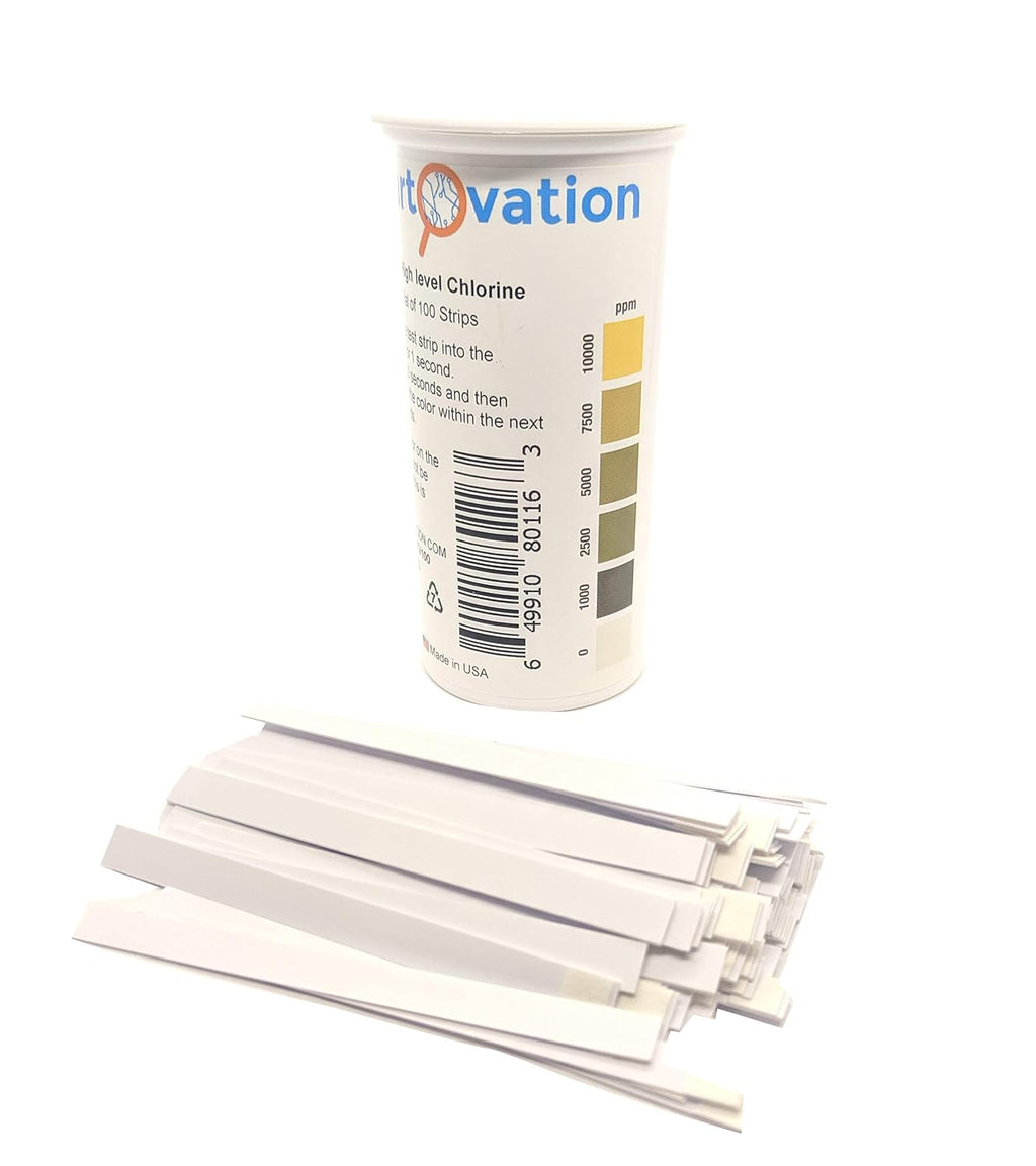 Extra High-Level Chlorine Test Strips, 0-10,000 ppm, 100 Strips