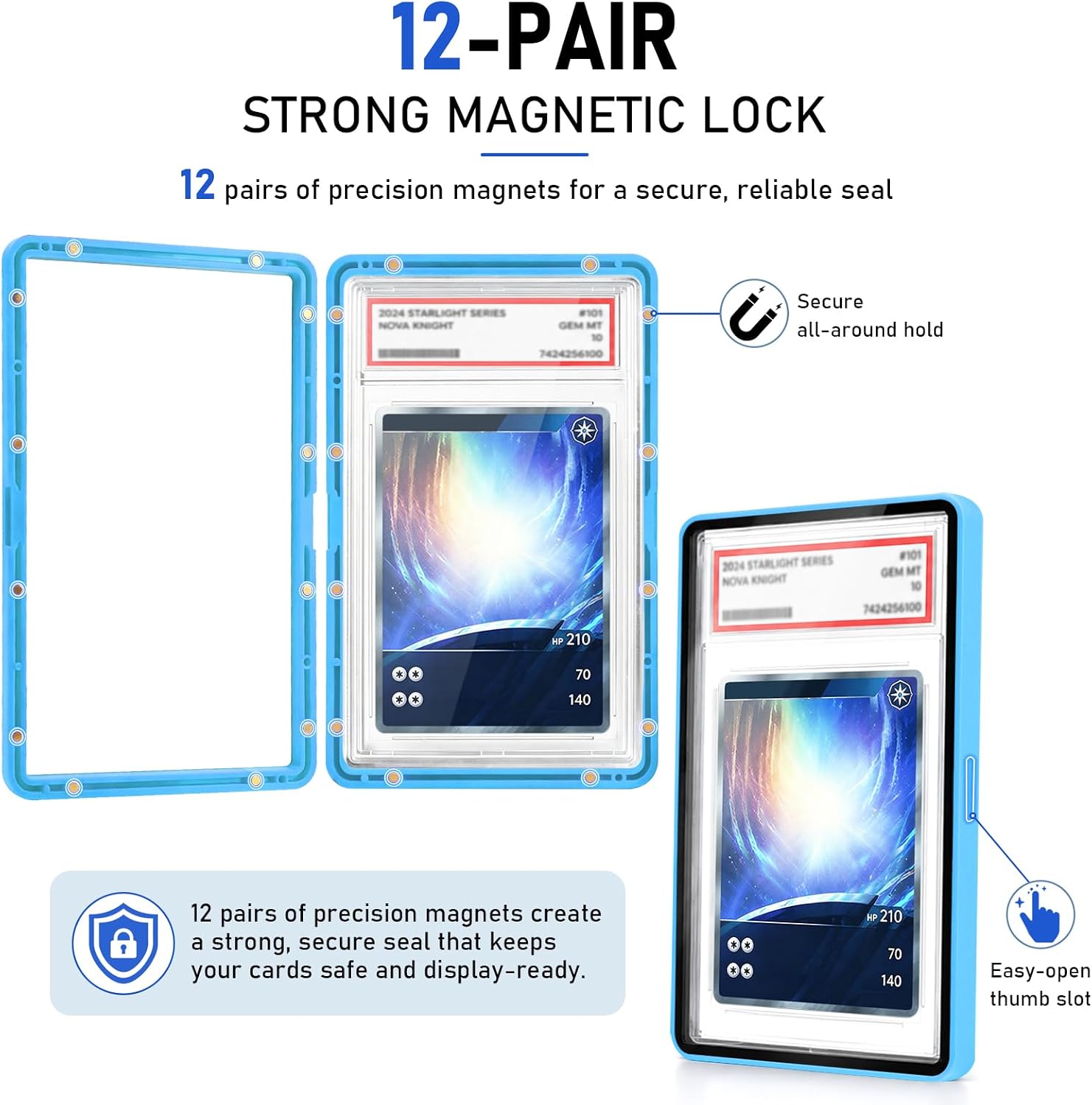 Slab Guard Fits PSA Slab, Magnetic Graded Card Case, Multicolor | 12-Pair Magnetic Closure Graded Card Slab Bumper