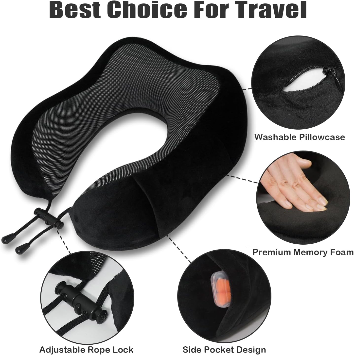 Travel Pillow, Memory Foam Neck Pillow for Traveling, U Shape Neck Pillow Airplane Portable Flight Pillow Travel Kit