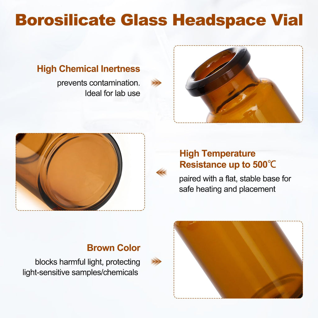 10ml Glass Vials, 100 Pcs Amber Lab Headspace Vial