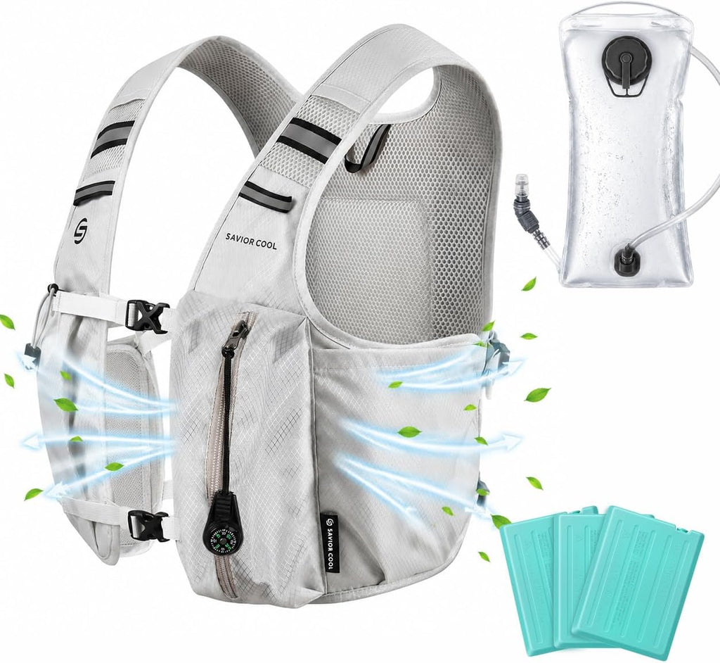 Cooling Hydration Vest with 2L BPA-Free Water Bladder, Running Vest with 3 Removable Cooling Packs, Lightweight