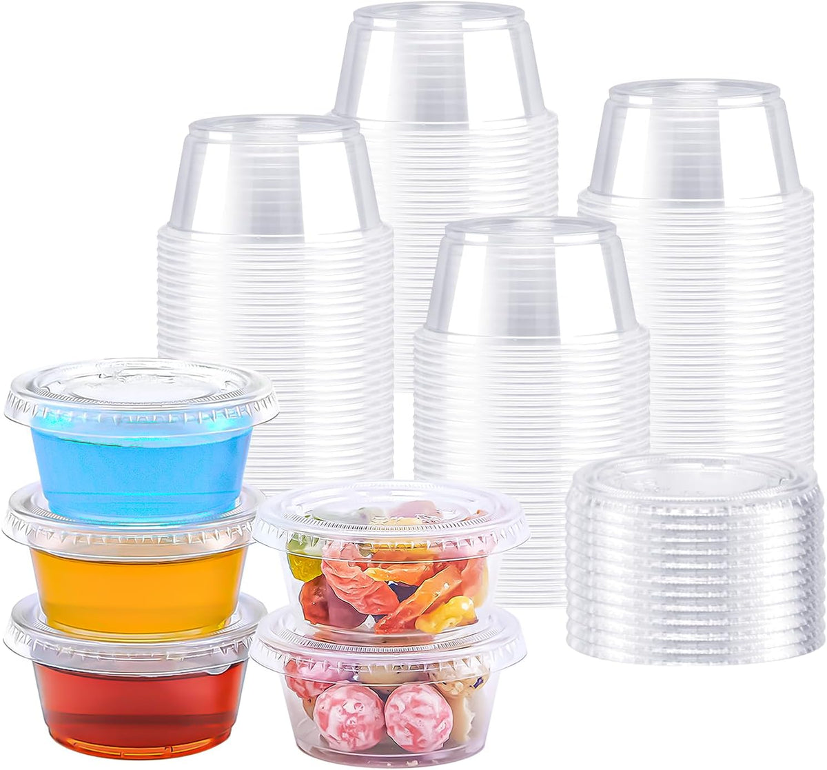 400 Sets 2 oz Plastic Jello Shot Cups with Lids, Small Portion Cups