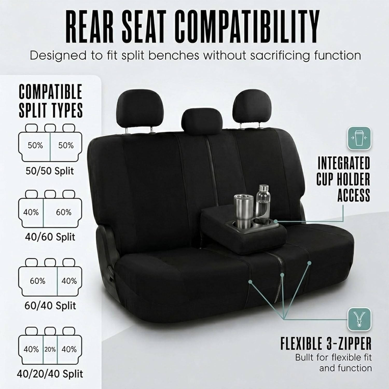 Full Set Cloth Car Seat Covers, Universal Fit Front and Split Bench Rear, Airbag Compatible, Washable for SUV, Sedan