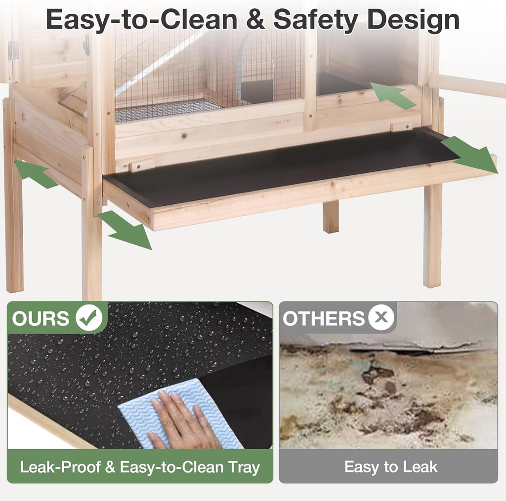 Guinea Pig Cage with Wooden Stand - Hamster Cage, Small Animal Cage Anti Chew Ramp, Hideout, Platform, Pull Out Tray