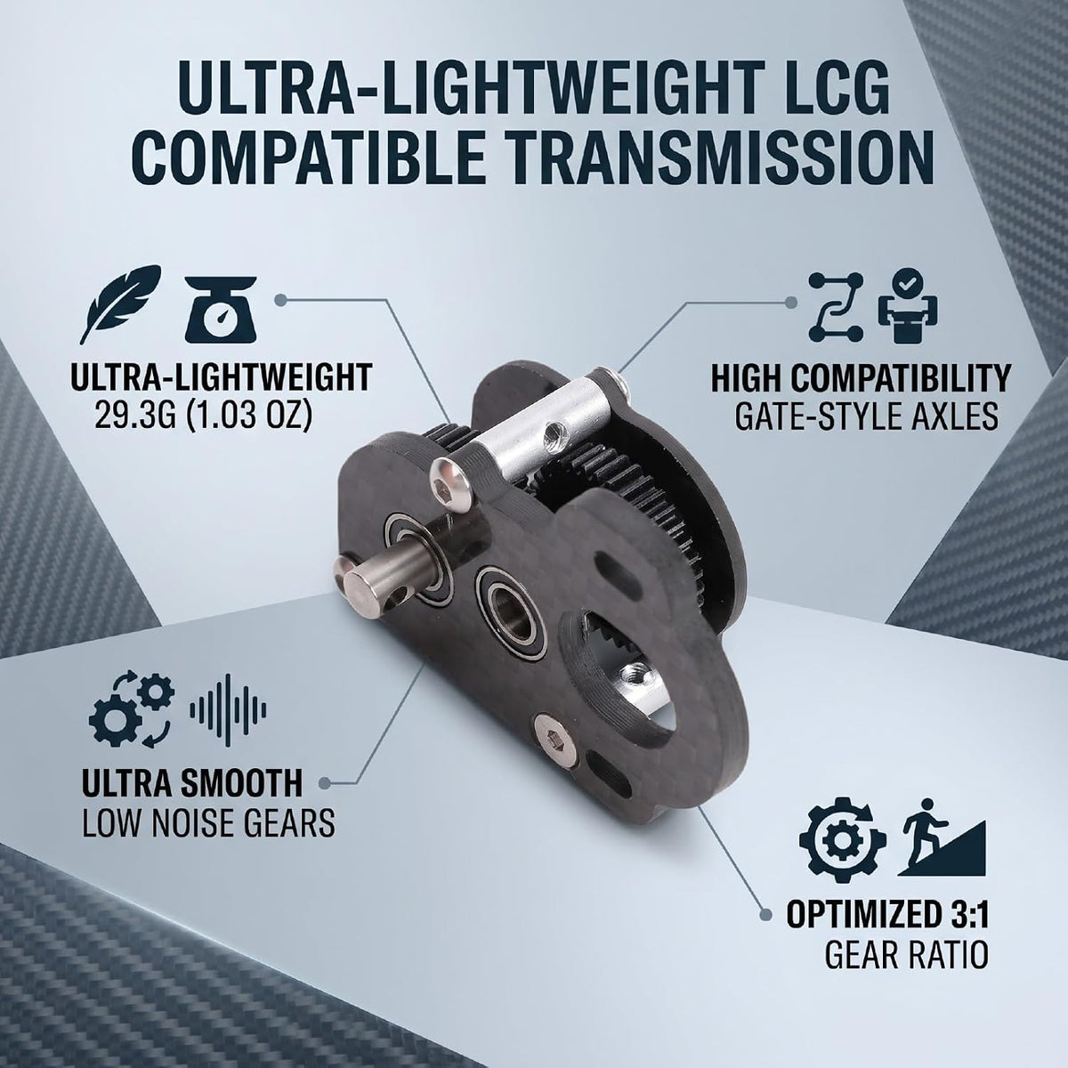 Ultra Light Portal Transmission Gearbox, 1/10 Scale Carbon Fiber