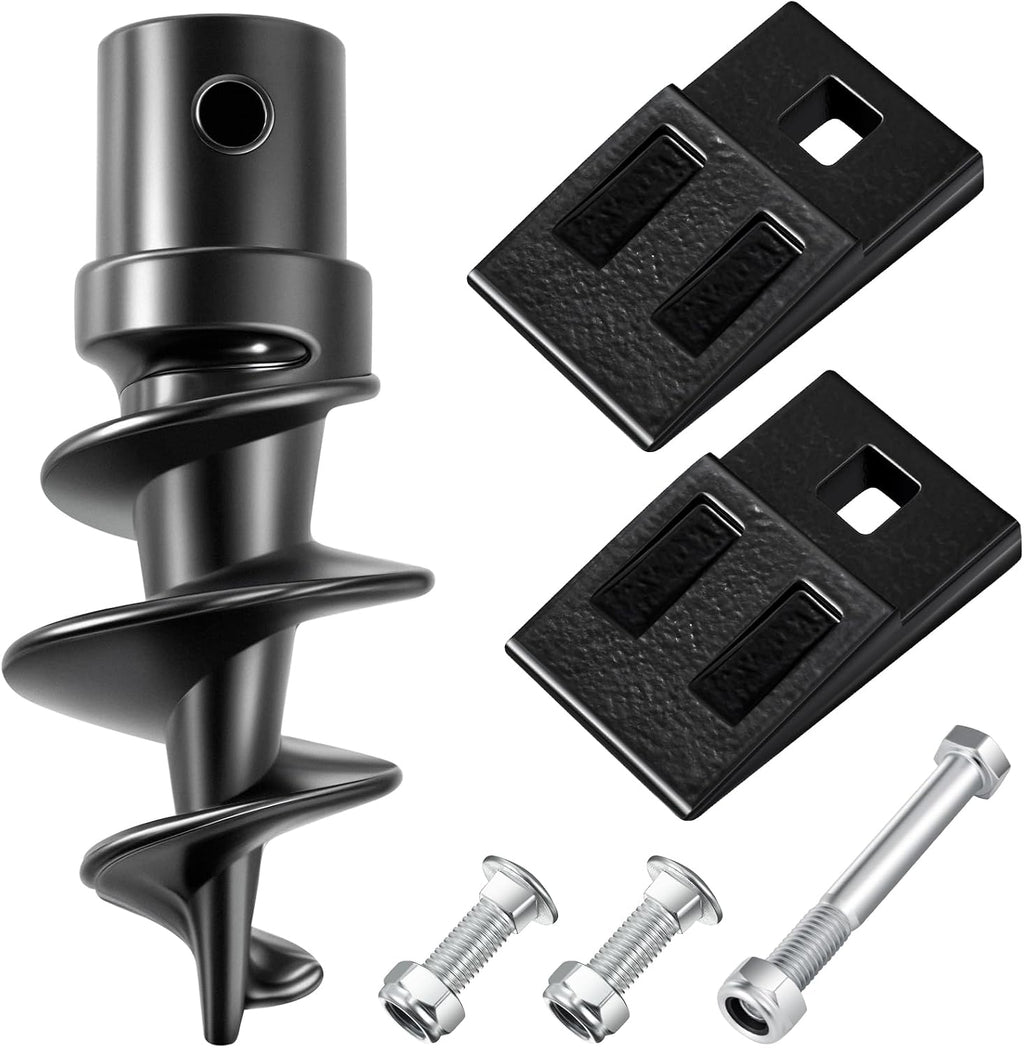 Bolt on Spiral Point Auger Pilot Tip and 2 Pcs 3 Point Auger Cutting Edge Square Hole Replacement Teeth with Hardware
