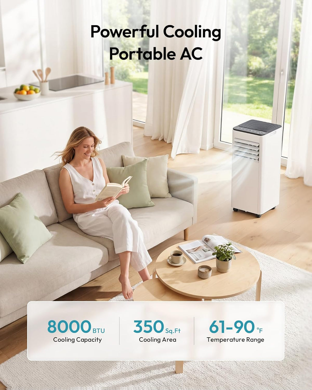 Portable Air Conditioners, 8,000 BTU AC for Rooms Up to 350 Sq. Ft. | 350 CFM, 4 Modes (Cool, Dry, Fan, Sleep)