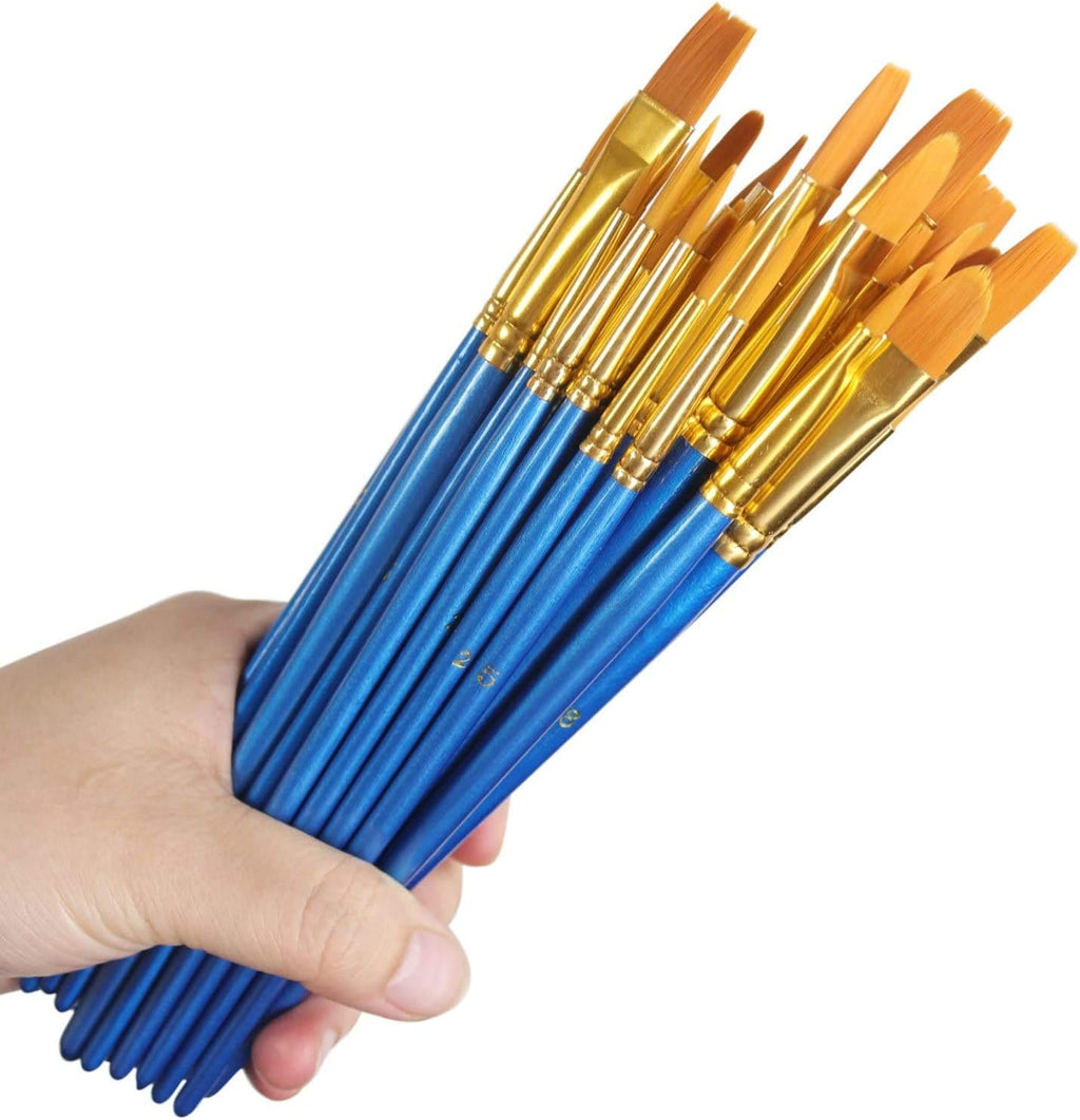 Acrylic Paint Brush Set, 5 Packs / 50 pcs Nylon Hair Brushes for All Purpose Oil Watercolor Painting Artist