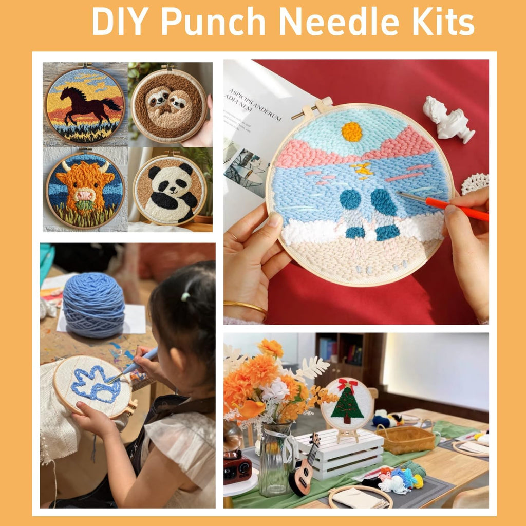 Punch Needle Kits for Beginners Hummingbird Flying in Flowers 20x20cm-13 | Easy for Beginners Adults Punch Needle