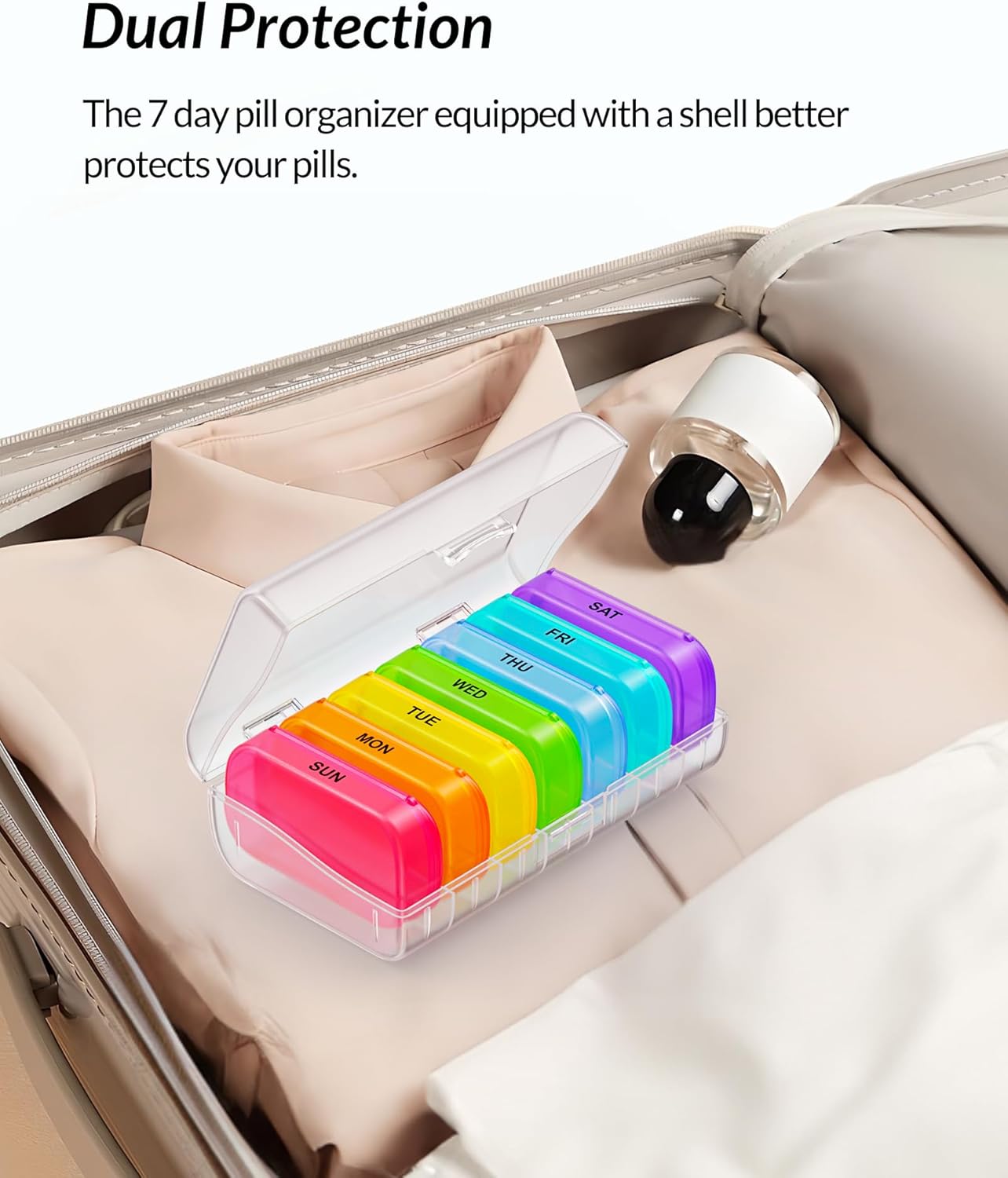 7 Packs Extra Large Pill Organizer, Portable Pill Box 7 Day for Pocket, Purse, Weekly Pill Case with Dual-Protection