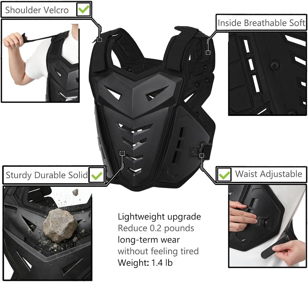 Lightweight Motorcycle Armor Protective Gear Chest and Back Protector | Light Upgrade Riding Jacket, Dirtbike