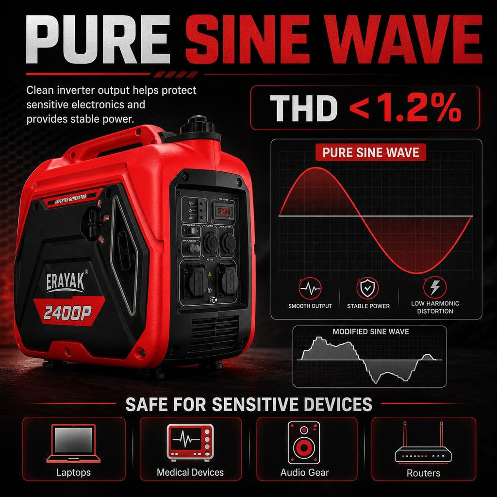 2400W Portable Inverter Generator for Home Use, Super Quiet Small Generator for Camping Outdoor Emergency Power