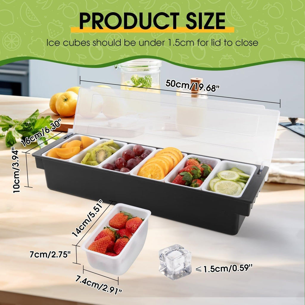 Ice Cooled Condiment Caddy with Lid, 6 Removable Bins