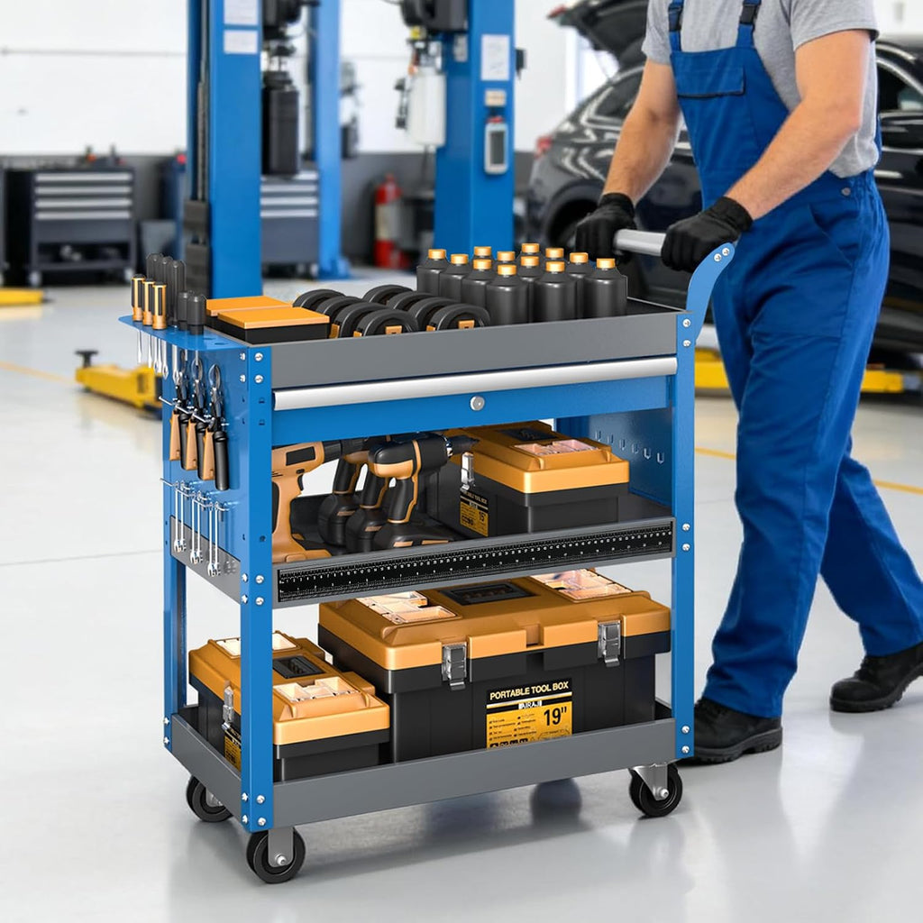 3 Tier Rolling Tool Cart on Wheels,Mechanic Tool Cart with Lockable Drawers,440 LBS Load Capacity Tool Storage Cart