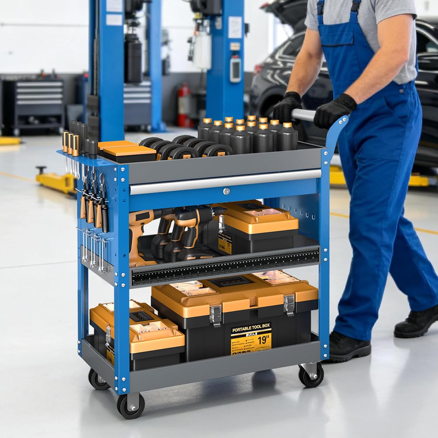 3 Tier Rolling Tool Cart on Wheels,Mechanic Tool Cart with Lockable Drawers,440 LBS Load Capacity Tool Storage Cart