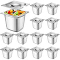 12 Pcs Stainless Steel Hotel Pan with Lids 1/6 Size, 5.9 Inch