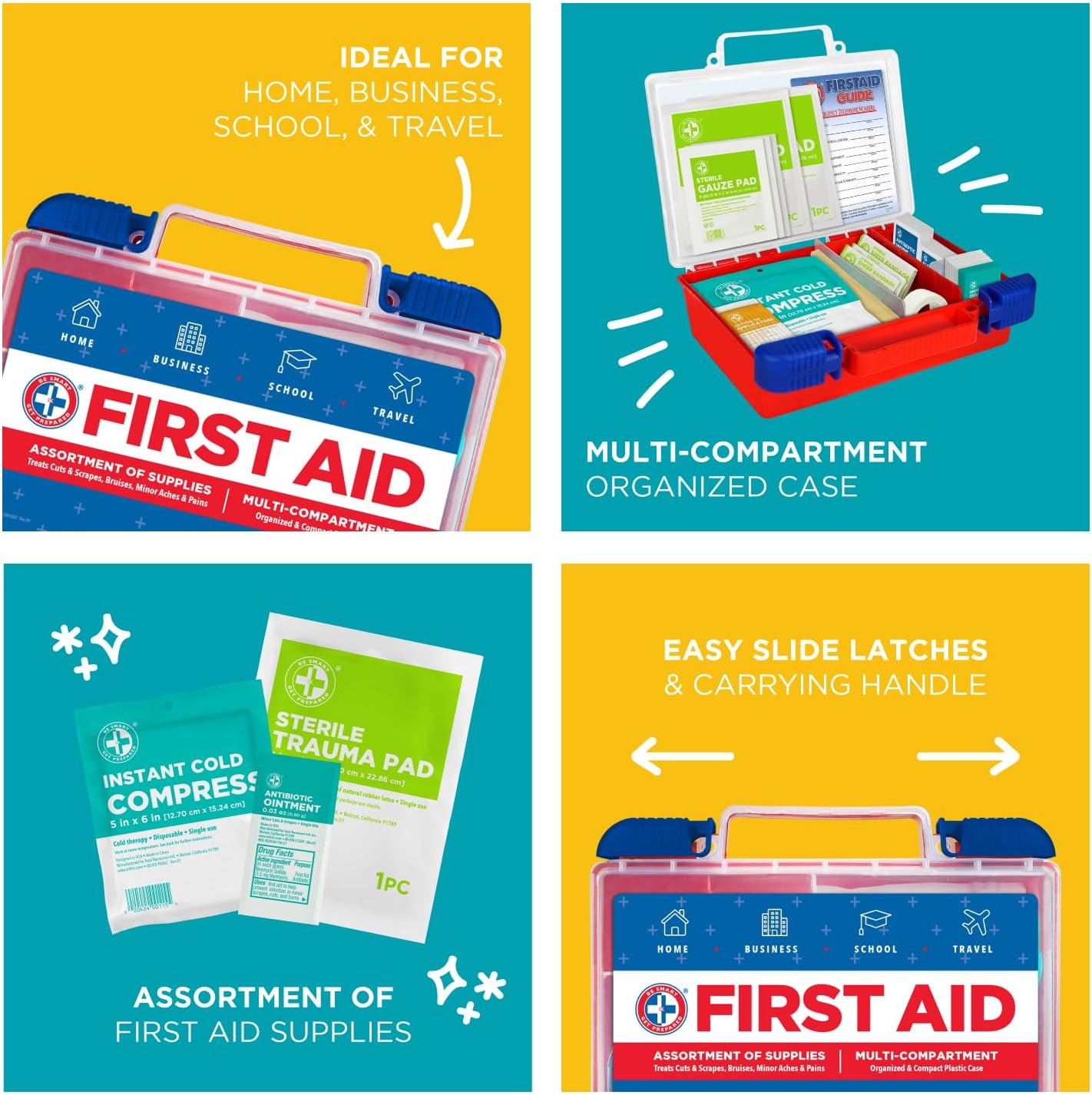 180 Piece First Aid Kit: Clean, Treat, Protect Minor Cuts, Scrapes. Home, Office, Car, School, Business, Travel