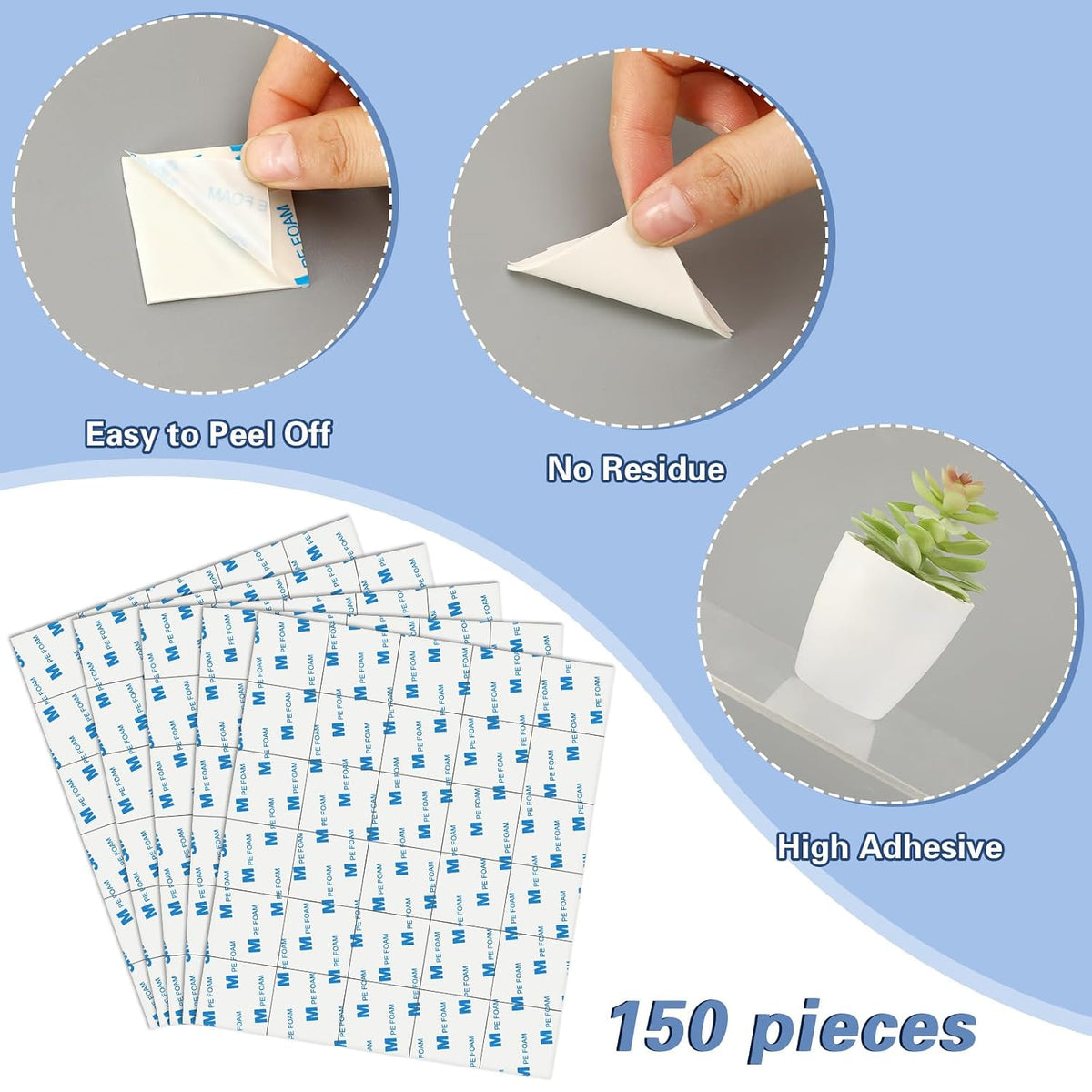 150Pcs Double Sided Foam Tape Sticky Mounting Pads for Wall Crafts