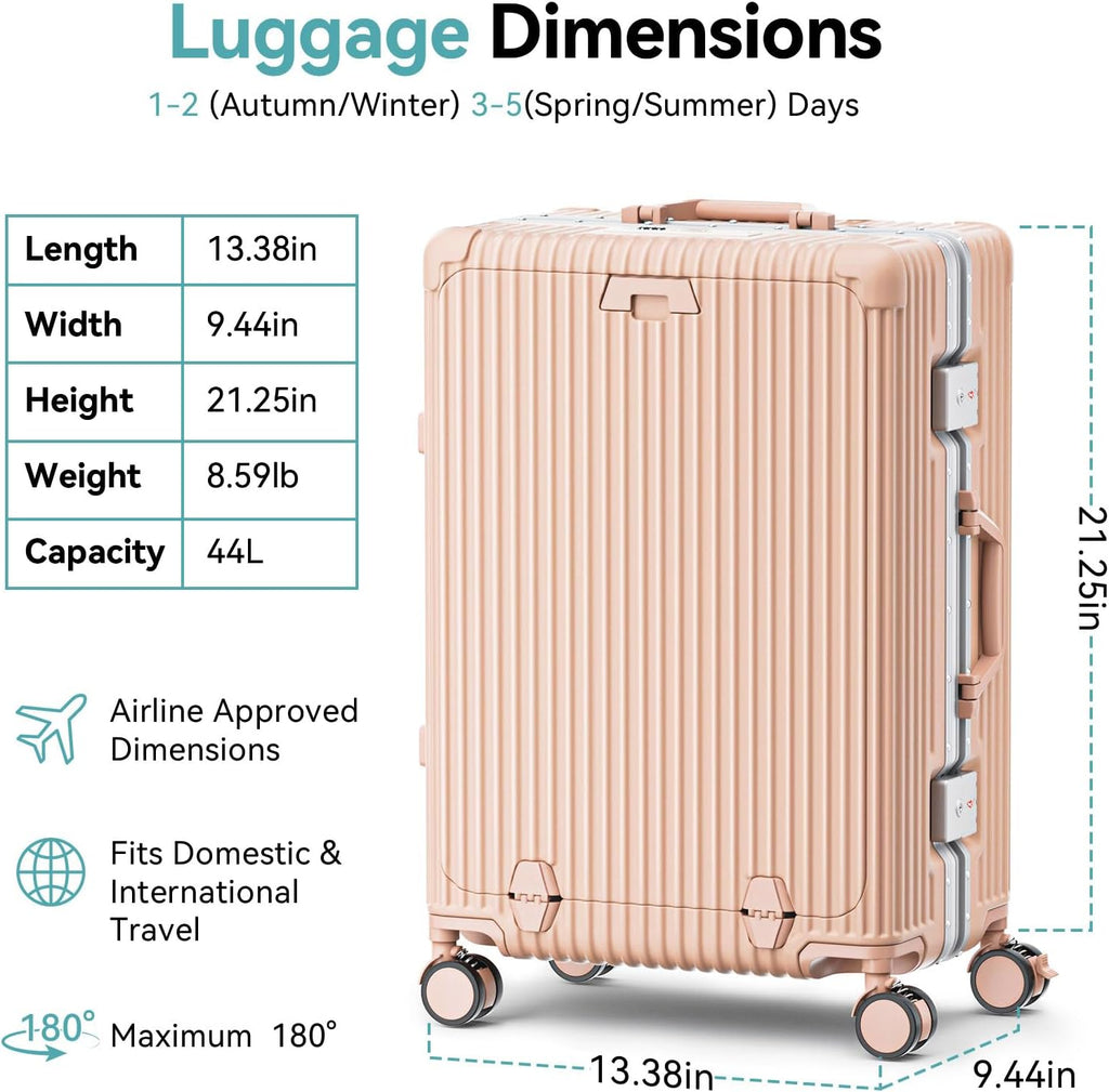20 Inch Carry On Luggage with Front Pocket, Aluminum Frame Hardside Carry On Suitcase Airline Approved, Zipperless