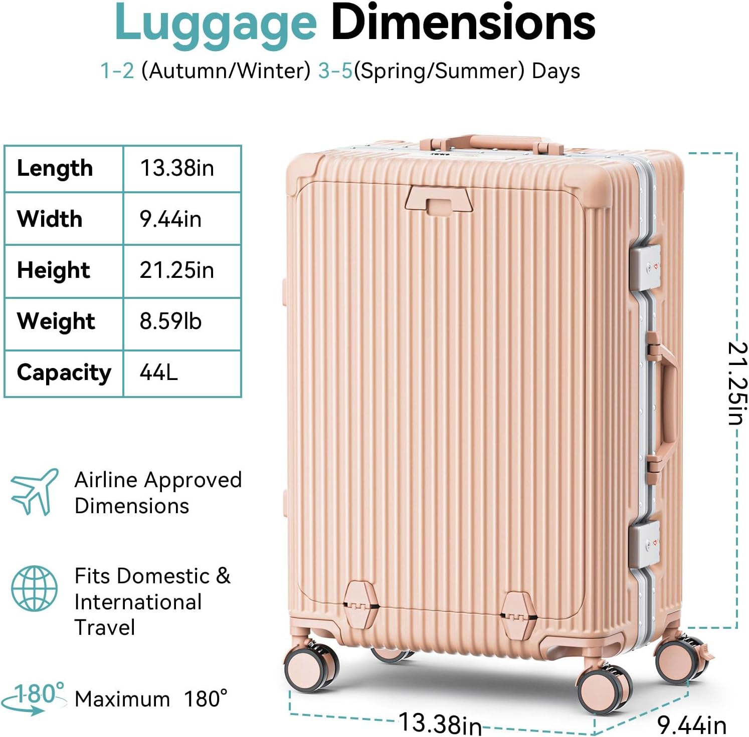 20 Inch Carry On Luggage with Front Pocket, Aluminum Frame Hardside Carry On Suitcase Airline Approved, Zipperless