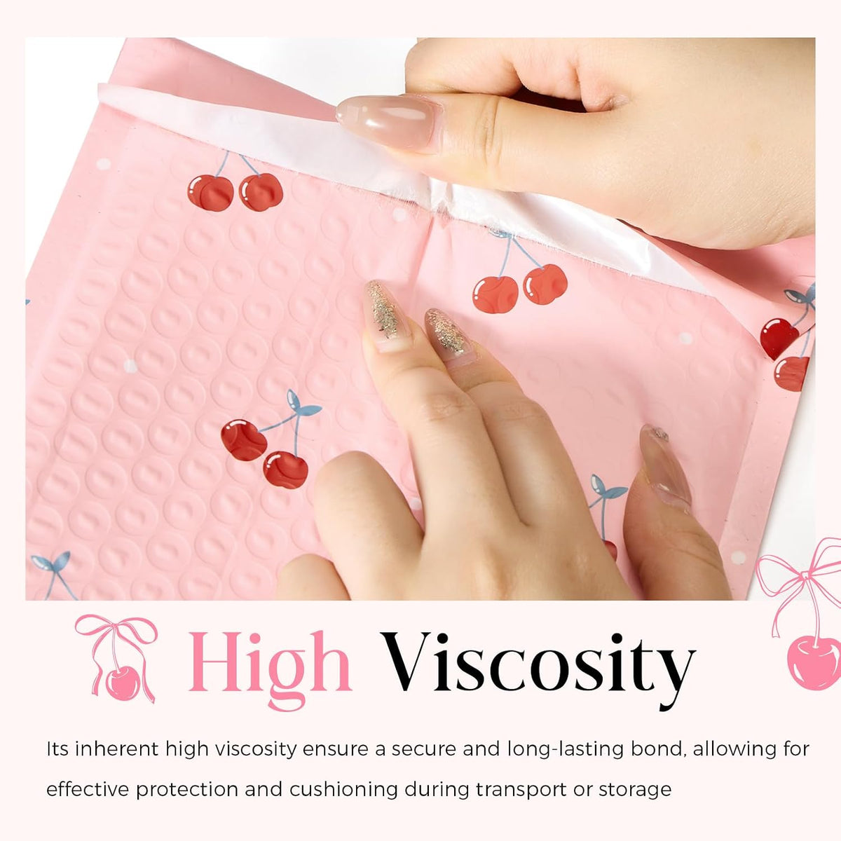Bubble Mailers 8.5x12" 40 Pack Cherry Cute Padded Envelopes Pink