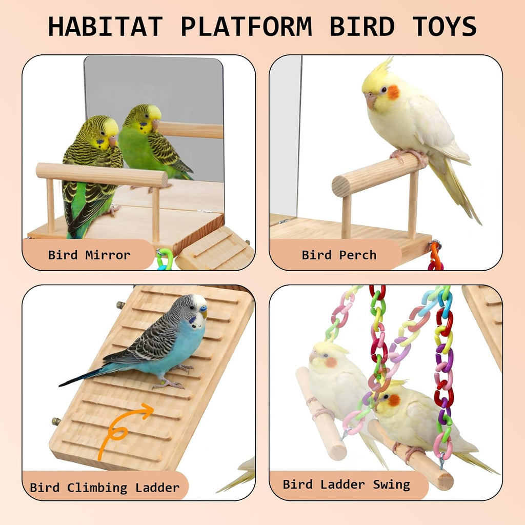 Bird Perches Swing Platform with Bird Mirror Birds Ladder Toys | Climbing Ladder Cage Accessories for Cocktail