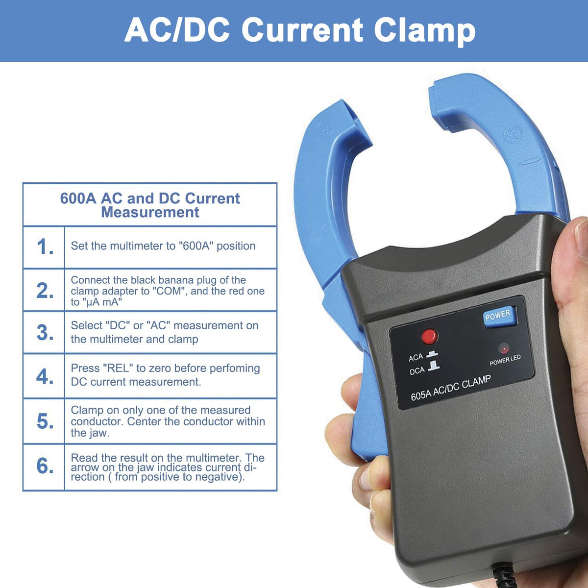 AIOMEST Handheld AC/DC Current Clamp Probe Adaptor, AI-605A DMM Accessory for Digital Multimeter with Test Lead