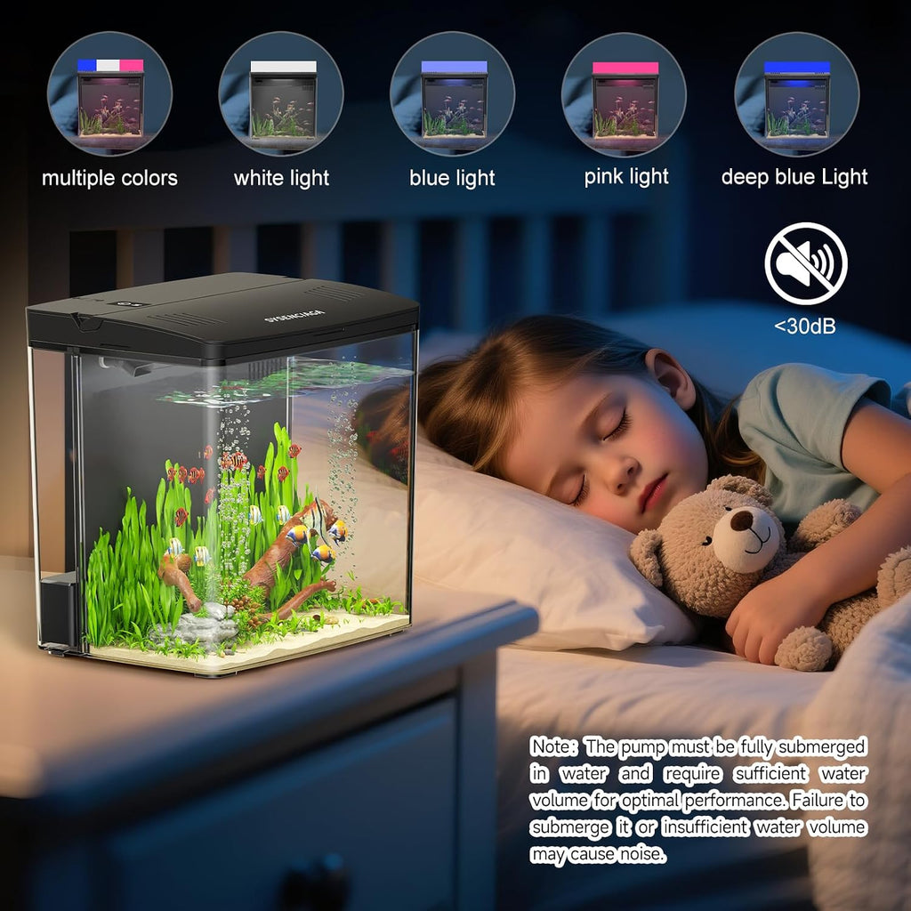 1 Gallon Acrylic Fish Tank Kit for Kids with Filter and 5-Mode Light