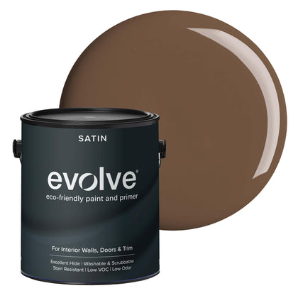 Interior Paint & Primer, Satin (Bark Brown), 1 Gallon – Available in 50+ Colors, One-Coat Coverage, Excellent Hide