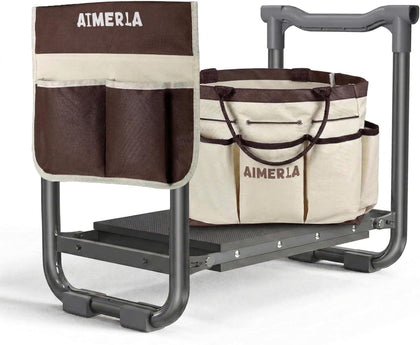 Foldable Garden Kneeler Seat Heavy Duty [Upgraded Widened Thick Kneeling Pad] Garden Stool with Large Garden Tool