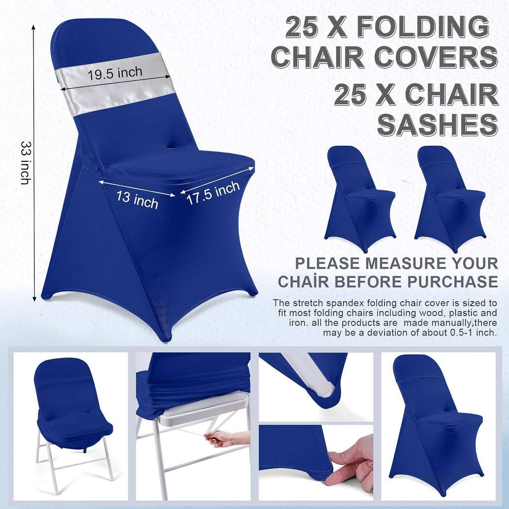 50 Pcs Folding Chair Cover Set, Royal Blue, Silver
