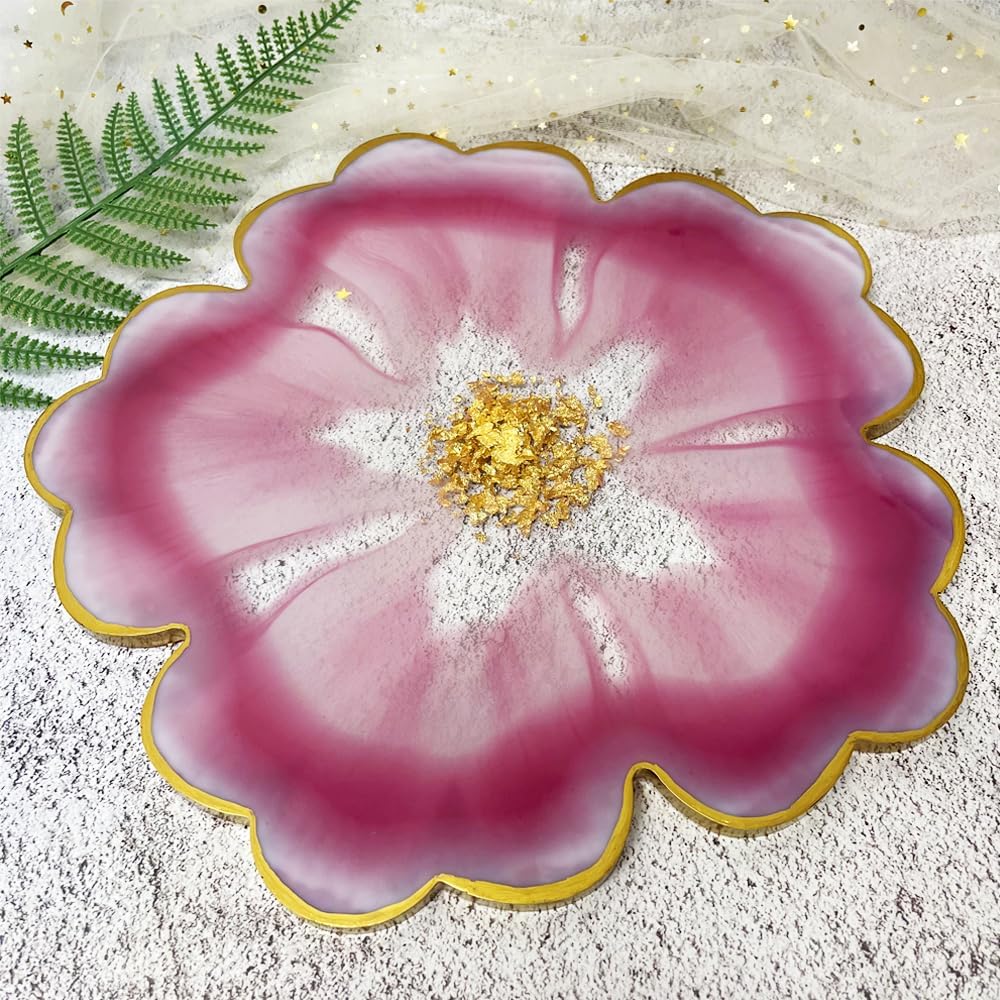 13'' Large Floral Tray Mold + 4'' Flower Geode Coaster Silicone Molds (No Designs, 5 Pieces, White, Silicone, Single