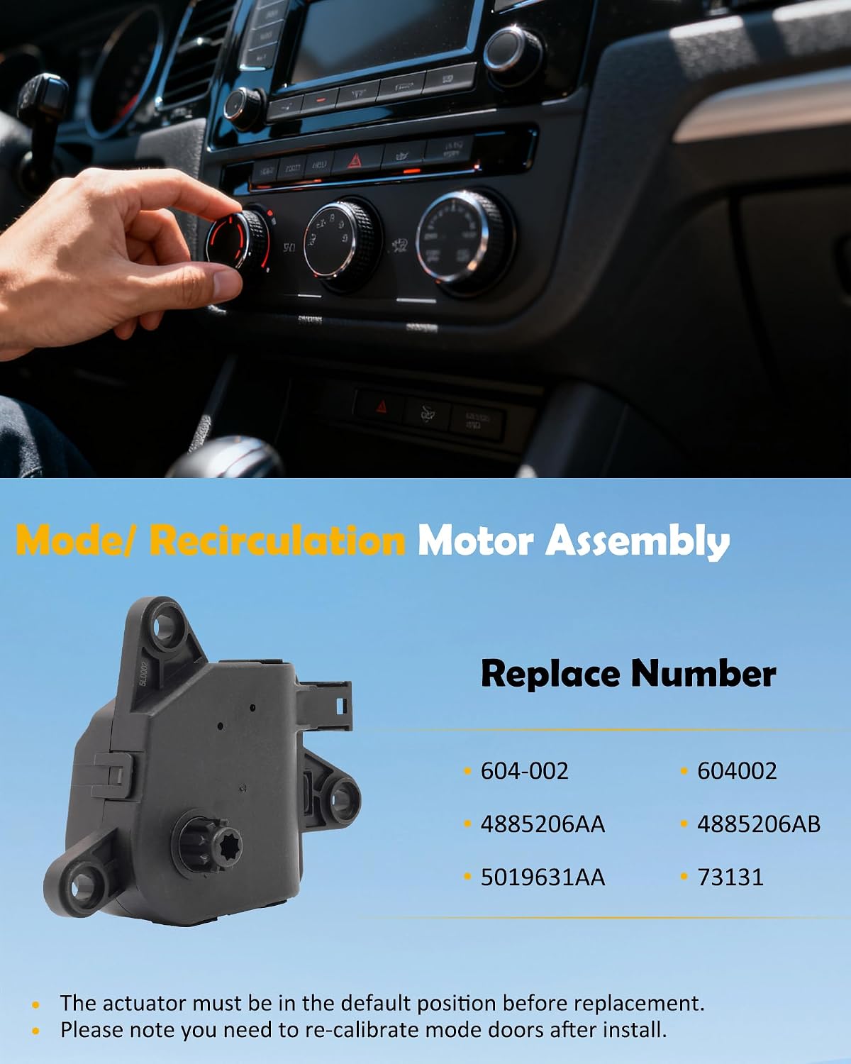 604-002 HVAC Heater Blend Door Actuator Compatible with Dodge 2002-2009 Ram 1500 2500 3500 2001-2009 Durango Chrysler 2001-2006 Sebring Aspen SRT Viper Recirculation Replace# 4885206AA 5019631AA