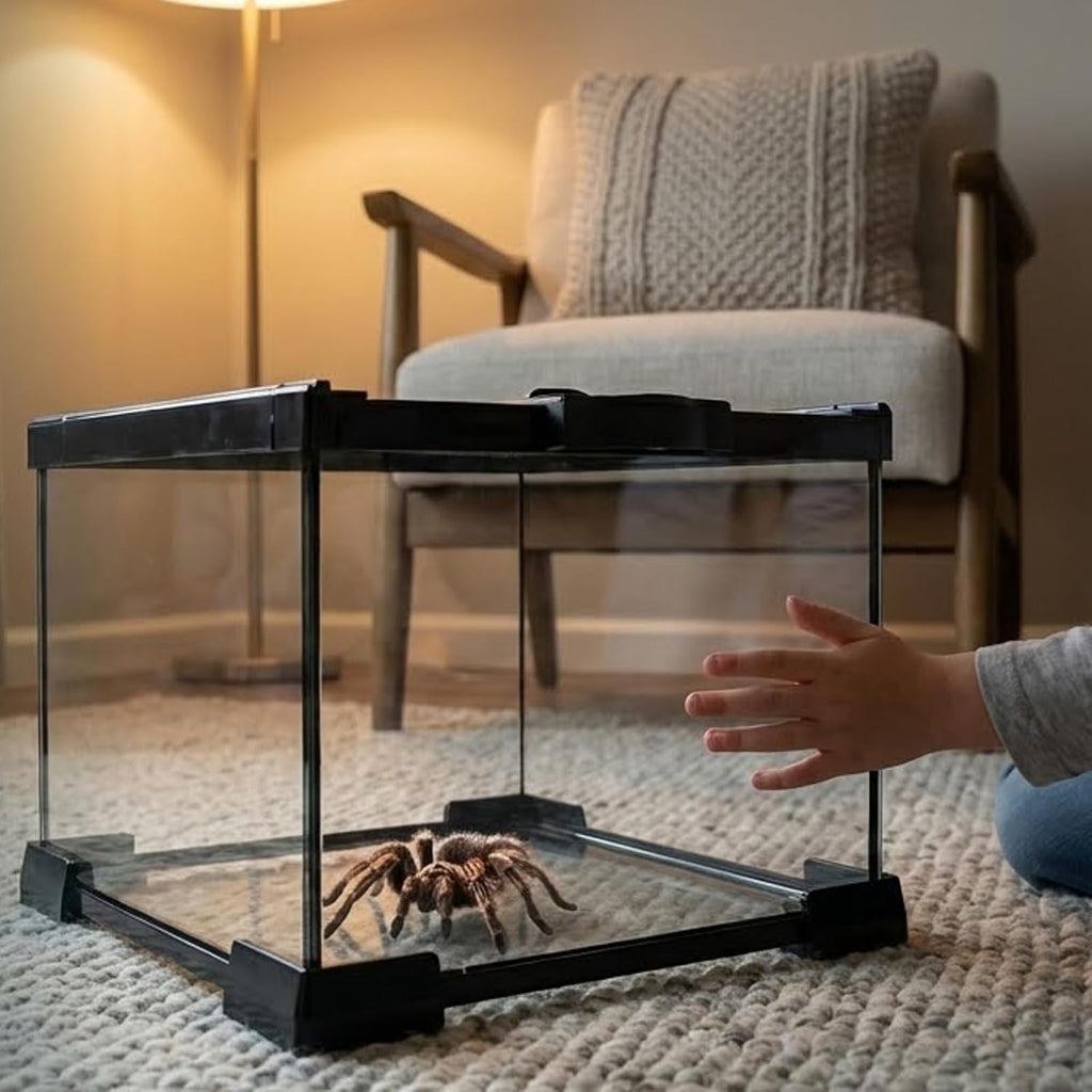 Small Glass Reptile Enclosure: 8x8x6 Full View Tarantula Enclosure | Lockable Sliding Screen Top Glass Terrarium