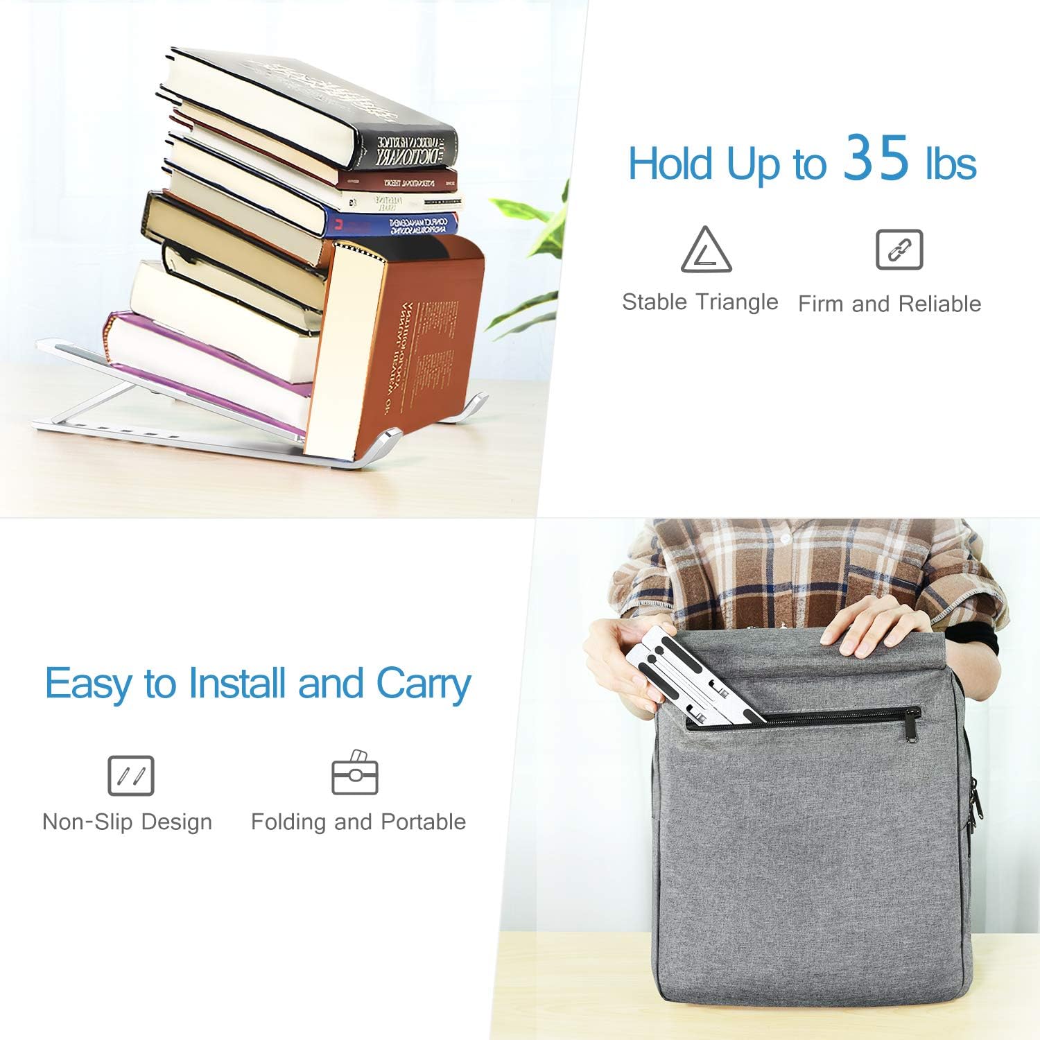 Laptop Stand, Laptop Holder Riser Computer Tablet Stand, 6 Angles Adjustable Aluminum Ergonomic Foldable Portable