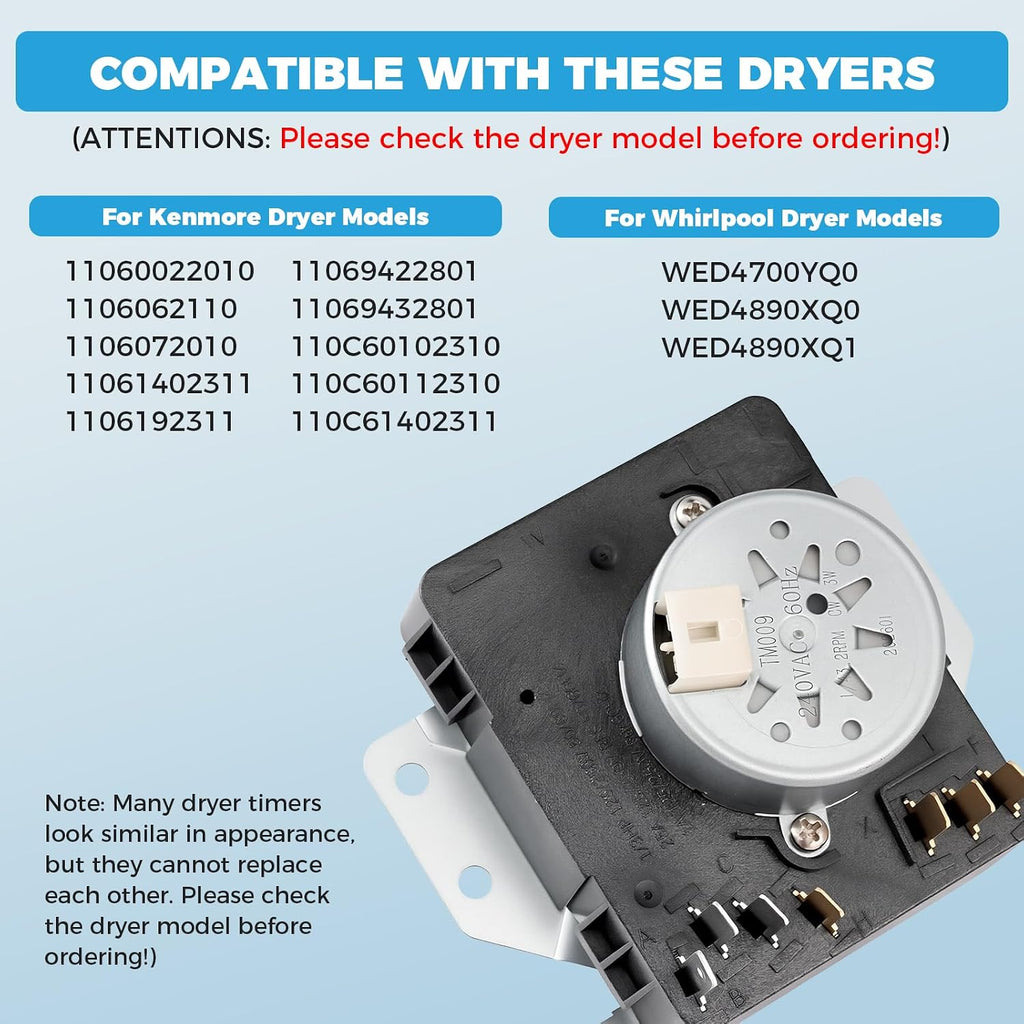 WPW10185976 W10185976 Dryer Timer Replacement, 240V 60Hz, 2-Year Warranty