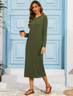 Long Sleeve Midi Dresses for Women with Pockets