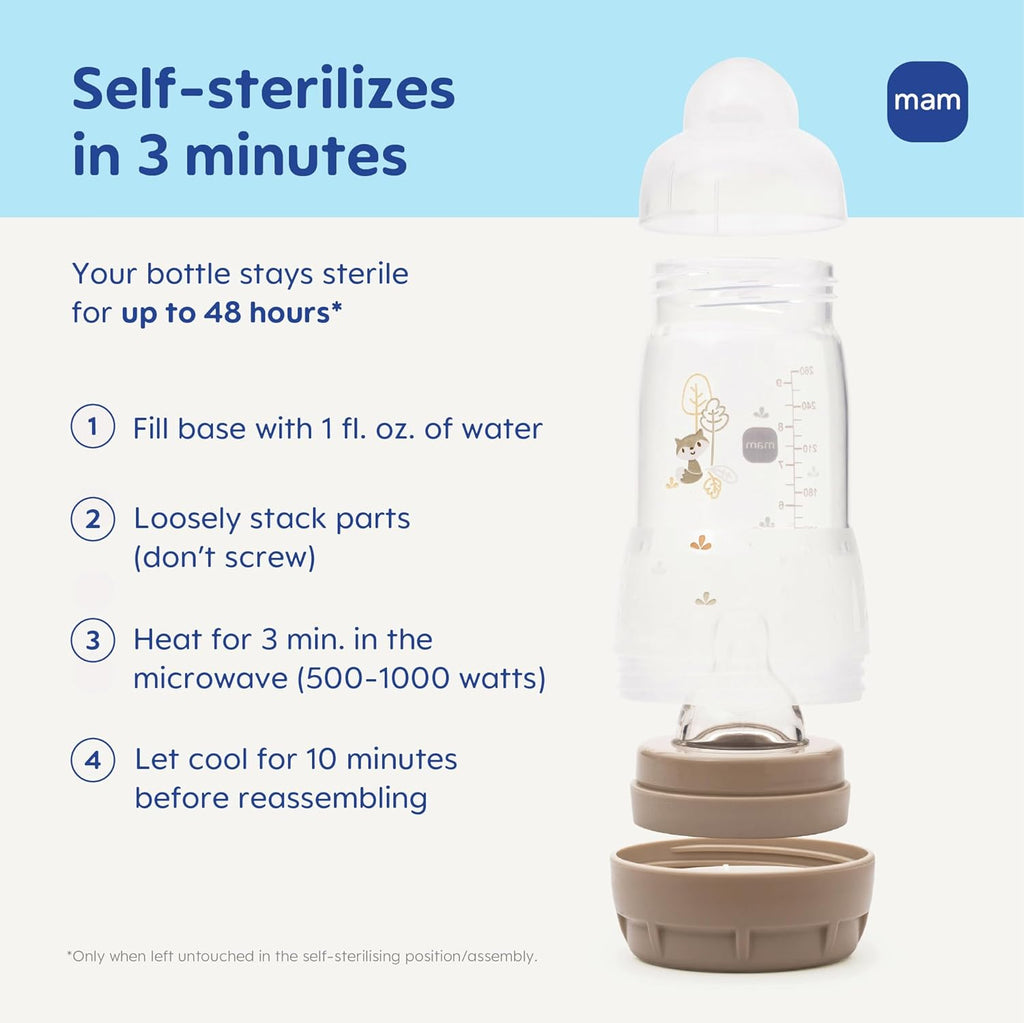 Easy Start Anti-Colic Baby Bottle & Pacifier Set, 5 Self Sterilizing Bottles (3X 5oz, 2X 9oz) & 3 Original Pacifiers