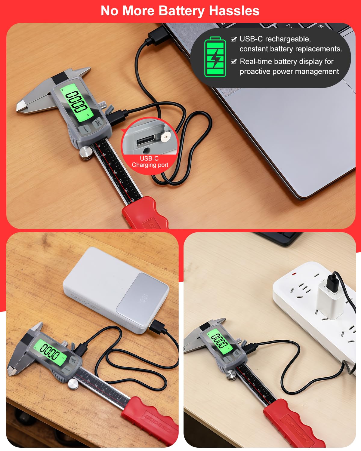 GODESON 6" USB-C Rechargeable Digital Caliper 0-150 mm