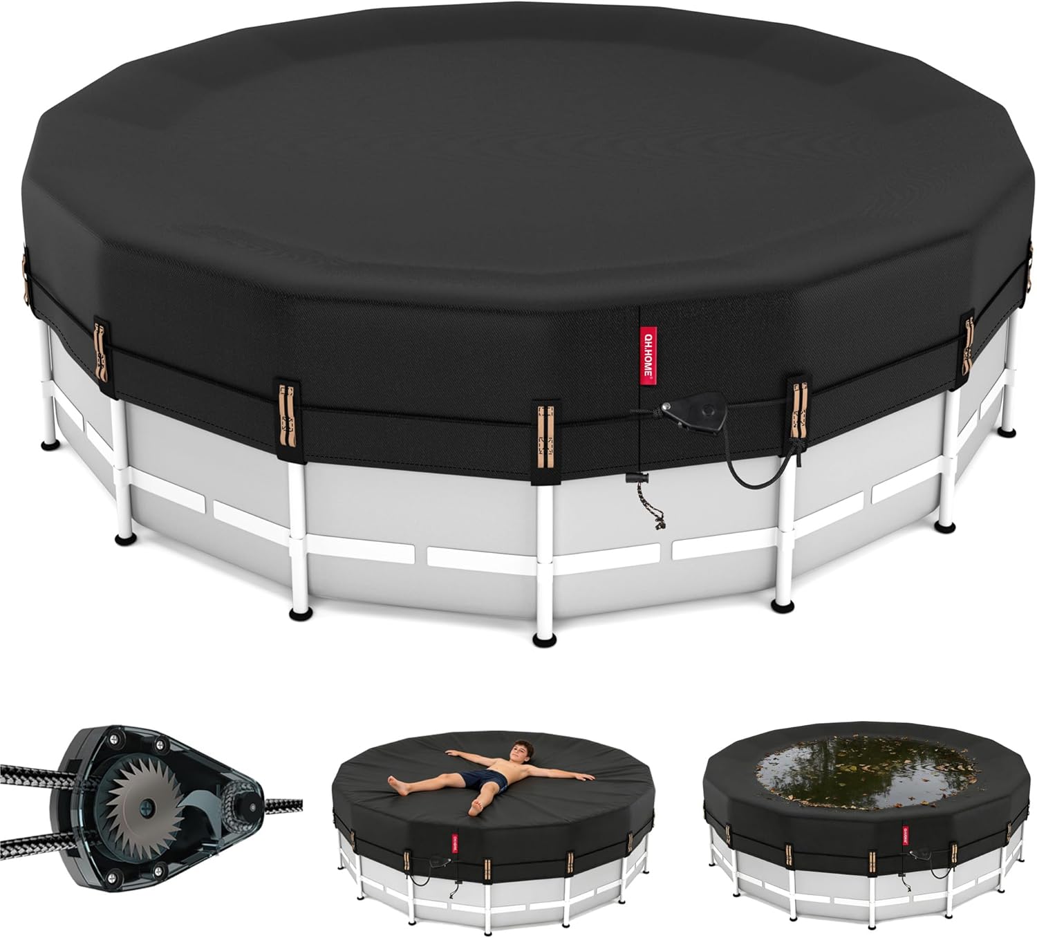 20ft Round Pool Cover,[Ultimate Windproof & Tear-Resistant Fabric],Snug Fit with Patented Ratchet & Weight