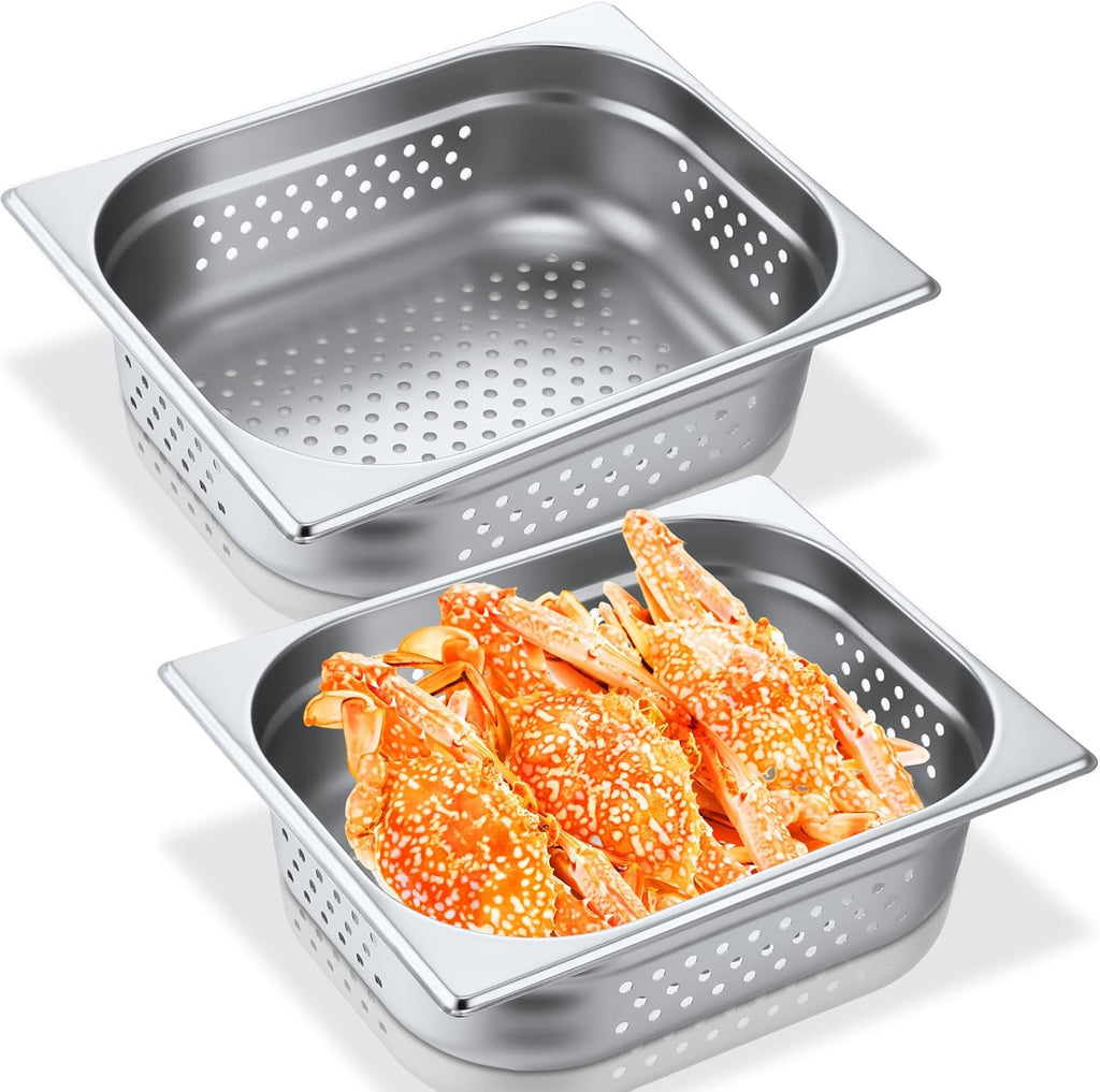 2 Pack Half Hotel Pan Perforated Steam, 12.8'' x 4'' x 10.43''