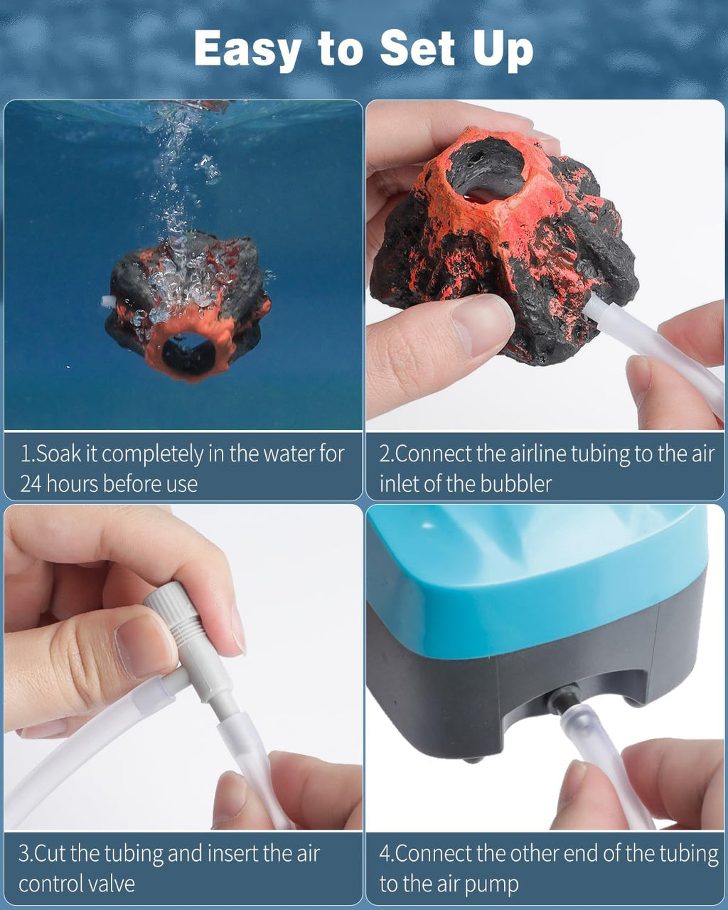 Aquarium Volcano Ornament Kit Fish Tank Decoration Mini Resin Volcanic Decor for Fish Tank with Air Stone Bubbler