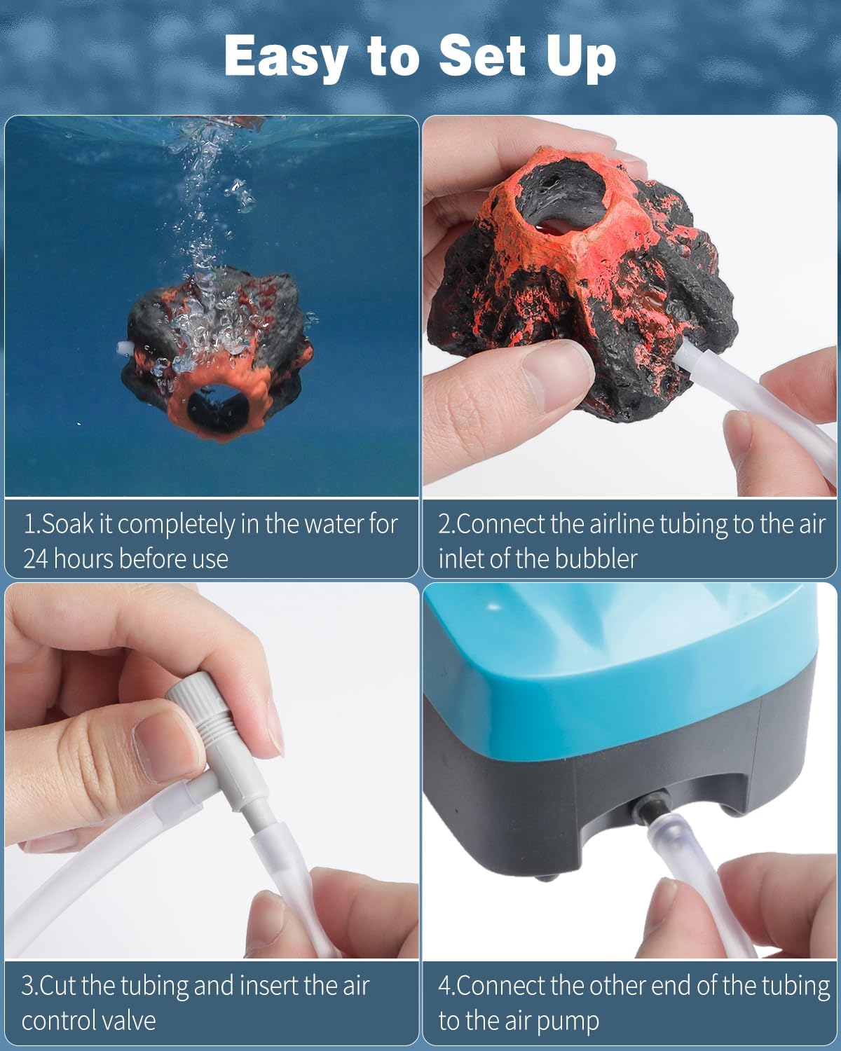 Aquarium Volcano Ornament Kit Fish Tank Decoration Mini Resin Volcanic Decor for Fish Tank with Air Stone Bubbler