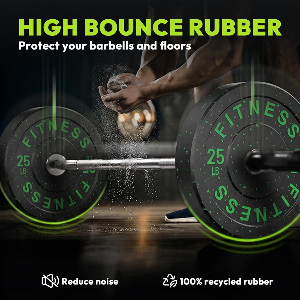 Olympic Barbell Set, 2-Inch Bumper Plates with Weight Plate Rack | Colored Crumb Rubber Weight Plates for Weight