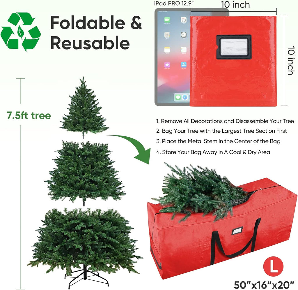 7.5 ft Christmas Tree Storage Bag, Heavy Duty Extra Large Artificial Christmas Tree Bag with Reinforced Handles and
