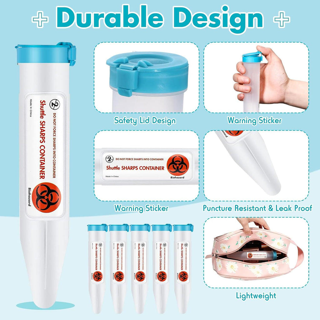6 Count Portable Sharps Container Small Needle Disposal Containers with Locking Lid for Home and Travel Use Puncture